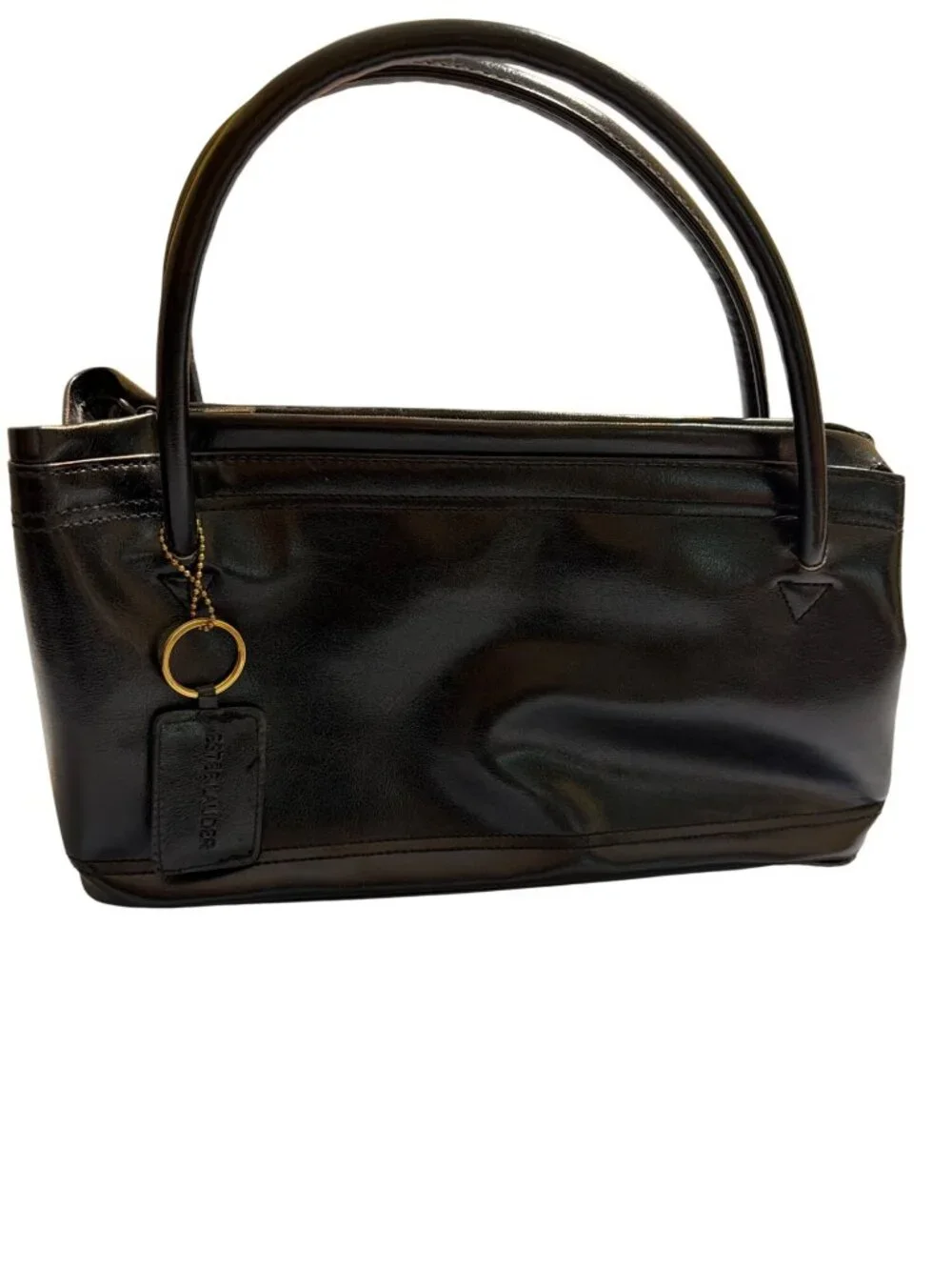 Estee Lauder Black Faux Leather Shoulder Bag Satchel Makeup Bag Gold Hardware